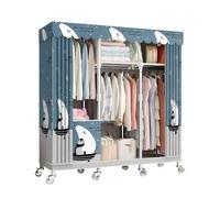 HZXQCVB Portable Closet Organizers with Wheels Wardrobe with Shelves and Hanging Rod Non-Woven Fabric Cover Clothing Rack Rolling Closet Rack for Cloakroom Bedroom(Blue,125X45X170CM)