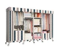 HZXQCVB Portable Closet Organizers with Wheels Wardrobe with Shelves and Hanging Rod Non-Woven Fabric Cover Clothing Rack Rolling Closet Rack for Cloakroom Bedroom(Streak,200X45X170CM)