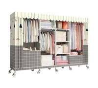 HZXQCVB Portable Closet Organizers with Wheels Wardrobe with Shelves and Hanging Rod Non-Woven Fabric Cover Clothing Rack Rolling Closet Rack for Cloakroom Bedroom(Beige,200X45X170CM)