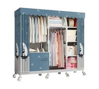HZXQCVB Portable Closet Organizers with Wheels Wardrobe with Shelves and Hanging Rod Non-Woven Fabric Cover Clothing Rack Rolling Closet Rack for Cloakroom Bedroom(Blue,143X45X170CM)