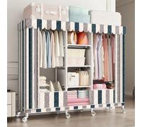 HZXQCVB Portable Closet Organizers with Wheels Wardrobe with Shelves and Hanging Rod Non-Woven Fabric Cover Clothing Rack Rolling Closet Rack for Cloakroom Bedroom(Streak,160X45X170CM)