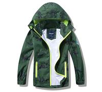 HZXVic Imperméable enfant pour garçons et filles, veste enfant garçon pour l'extérieur avec capuche, coupe vent enfant de 3 à 7 ans(Vert dinosaure-4-5 ans)