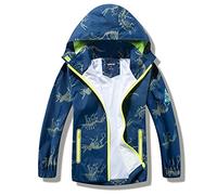 HZXVic Imperméable enfant pour garçons et filles, veste enfant garçon pour l'extérieur avec capuche, coupe vent enfant de 3 à 7 ans(Dinosaure marine-4-5 ans)