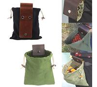 HZXY 2Pcs Canvas Bushcraft Bag with Leather Cover & Buckle, Leather Belt Pouch Men Foraging Bag, Foldable Duty Tool Pouch with Drawstring, Outdoor Camping Fruit Picking Bag (A)
