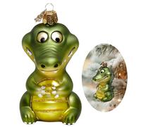 HZYC Décorations de Noël en forme de crocodile en verre soufflé pour arbre, collection crocodile à suspendre, décorations de sapin de Noël pour les amoureux des animaux, fenêtre, mur, cadeaux de fête