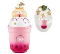 HZYC Décorations de Noël, ornements en verre soufflé pour arbre, hamster et thé au lait - Figurine à suspendre - Décorations de Noël pour sapin de Noël - Cadeaux de fête