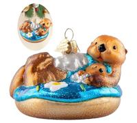 HZYC Décorations de sapin de Noël, décorations de Noël en verre soufflé faites à la main, collection loutre de mer, ornements à suspendre, décorations de Noël en verre pour les amoureux des animaux,