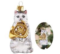 HZYC Ornements de Noël en verre soufflé - Figurine de chat à suspendre - Cadeau pour amoureux des chats - Couronne de printemps - Décoration de chat jouant de la trompette pour sapin de Noël, fenêtre