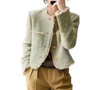 HZYFZPH Dames Coréen Décontracté Col Rond Printemps Automne Manches Longues Tweed Manteau Pour Femmes-Vert08-Green08-M