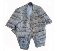 HZYFZPH Dames Léger Été Manches Courtes à Carreaux Crop Décontracté Blazer Tweed Manteau Pour Femmes-Bleu08-Blue08-M