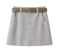 HZYFZPH Women's French Vintage Blue Denim Mini Skirt Summer High Waist A-Line-Apricot-Large