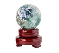 HZZGMANCAJ Crystals Ball, Feather Fluorite Crystal with Wooden Stand Magic Sphere for Divination Yoga FengShui Decoration,7~8cm