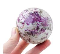 HZZGMANCAJ Plum Blossom Tourmaline Crystal Ball Handcrafted Polished Gemstone Sphere with Wooden Stand for Decorative, Gazing Divination or Feng Shui, and Fortune Telling,75~80mm