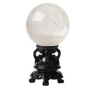 HZZGMANCAJ Quartz Crystal Ball White Sphere Gemstone Sculpture Figurine with Wooden Base for Witchcraft, Fengshui, Aura Home Desk Decor,6cm/2.4in