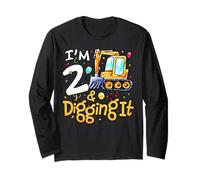I am 2 and Diggin It Excavator 2ème Anniversaire pour Tout-Petit garçon Manche Longue