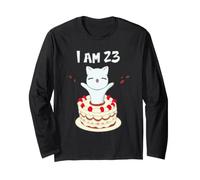 I am 23! Adorable Chaton avec gâteau d'anniversaire Manche Longue
