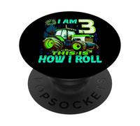 I Am 3 This is How I Roll Two Years Old Tractor 3e Anniversaire PopSockets PopGrip Adhésif