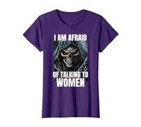 I Am Afraid of Talking to Women Cringe Skeleton T-Shirt, Femme, Violet, XXL