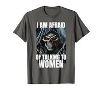 I Am Afraid of Talking to Women Cringe Skeleton T-Shirt, Homme, Asphalte, S