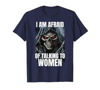I Am Afraid of Talking to Women Cringe Skeleton T-Shirt, Homme, Bleu Marine, 3XL