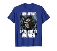 I Am Afraid of Talking to Women Cringe Skeleton T-Shirt, Homme, Bleu Royal, L