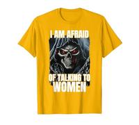 I Am Afraid of Talking to Women Cringe Skeleton T-Shirt, Homme, Doré Vif, M