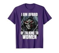 I Am Afraid of Talking to Women Cringe Skeleton T-Shirt, Homme, Violet, M
