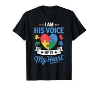 I Am His Voice He is My Heart Puzzle cœur Sensibilisation à l'Autisme T-Shirt