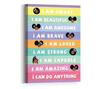 I Am Smart Black Girl Canvas Wall Art, Positive Affirmation Poster for Kids Bedroom, Educational Empowerment Decor for Nursery, Classroom, and Children's Playroom(Unframed,16x24inch(40x60cm))