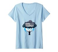 I Am The Storm : Un Art inspirant né de la tempête T-Shirt avec Col en V, Femme, Bleu Céleste, M