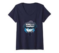 I Am The Storm : Un Art inspirant né de la tempête T-Shirt avec Col en V, Femme, Bleu Marine, XL