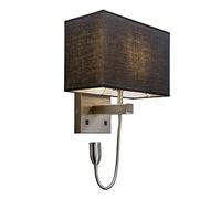 I Applique murale Acier I Nickel Mat I Satin avec abat-jour noir et bras de lecture incl.LED Bergame Moderne |Applique murale en métal à 1 lumière adaptée au salon, à la cuisine et à la chambre à