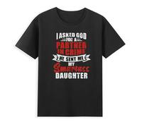 I Asked God for A Partner in Crime He Sent Me My Daughter Father's Day Unisex O-Neck 100% Cotton Short-Sleeve T-Shirts Black XXL
