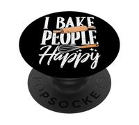 I Bake People Happy Kitchen Lover Funny Baking Pun Bakery PopSockets PopGrip Adhésif
