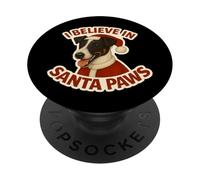 I Believe in Santa Paws Chapeau de Noël Lisse pour Chien Fox Terrier PopSockets PopGrip Adhésif