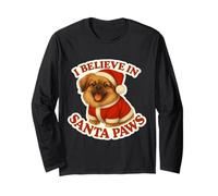 I Believe in Santa Paws Épagneul tibétain Merry Christmas Manche Longue