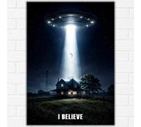 I Believe UFO Poster A3 - Alien Abduction Sci-Fi Wall Art Print - Dark Space Mystery Decor