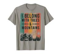 I Belong With Trees & Mountains Nature Hiker Retro Art T-Shirt