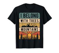 I Belong With Trees & Mountains Nature Hiker Retro Poster T-Shirt