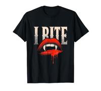 I Bite Dents de Vampire Crocs Lèvres Rouges Spooky Halloween T-Shirt