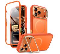 i-BLASON Ares Coque pour iPhone 17 Pro 6,3" 2025 avec Support [MagSafe Compatible] [Protection d'Ecran Verre Trempé] [Bouton Caméra Compatible] Protection Intégrale Robuste Magnétique (Corail)