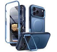 i-BLASON Ares Coque pour iPhone 17 Pro Max 6,9" 2025 avec Support [MagSafe Compatible] [Protection d'Ecran Verre Trempé] [Bouton Caméra Compatible] Protection Intégrale Robuste Magnétique (Bleu)