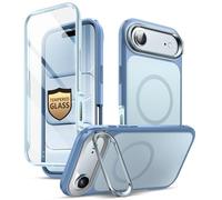 i-BLASON Ares Coque pour iPhone Air 6,5" 2025 avec Support [MagSafe Compatible] [Protection d'Ecran Verre Trempé] [Bouton Caméra Compatible] Protection Intégrale Robuste Magnétique (Bleu)