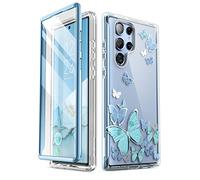 i-Blason Coque pour Samsung Galaxy S22 Ultra 5G (2022), avec Protecteur d'Ecran Intégré [Série Cosmo] Design Motif Housse Paillette Protection Fine Intégrale 360 Antichoc (Papillon Bleu)