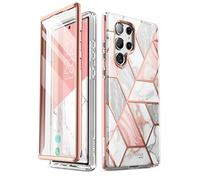 i-Blason Coque pour Samsung Galaxy S22 Ultra avec Protecteur d'Ecran Intégré [Cosmo] Design Marbre [Charge sans Fil Compatible] 360 Degrés Protection Fine Intégrale pour Samsung S22 Ultra, Rose