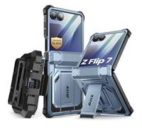 i-Blason Coque pour Samsung Galaxy Z Flip 7 avec Support Pliable [Protection d'Ecran en Verre trempé] [Protection Charnières] [Clip Ceinture] Armorbox Qualité Militaire Intégrale pour Z Flip 7, Bleu
