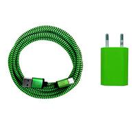 i! - Bloc d'alimentation USB 1 A + câble de charge rapide USB-C en nylon de qualité supérieure de 1 m pour téléphone portable, tablette, smartphone - Vert