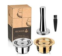 i Cafilas Capsule de café rechargeable pour Nespresso Vertuoline en acier inoxydable, capsules de café réutilisables pour Nespresso Vertuo Espresso (1 argenté + 1 doré + tampon)