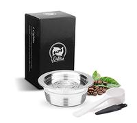 i Cafilas Capsules de café réutilisables en acier inoxydable rechargeables compatibles avec les machines à café Lavazza A Modo Mio + 1 cuillère + 1 brosse avec/sans presse à café