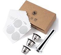 i Cafilas Kit Tamper à café pour Nepresso machine à café en inox + 3X Capsules Nepresso Rechargeable Inox + 100X Couvercles en Aluminium + Cuillère de mesure + Brosse de nettoyage